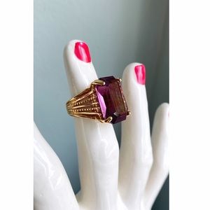 Vintage 18K gold filled amethyst emerald cut ring